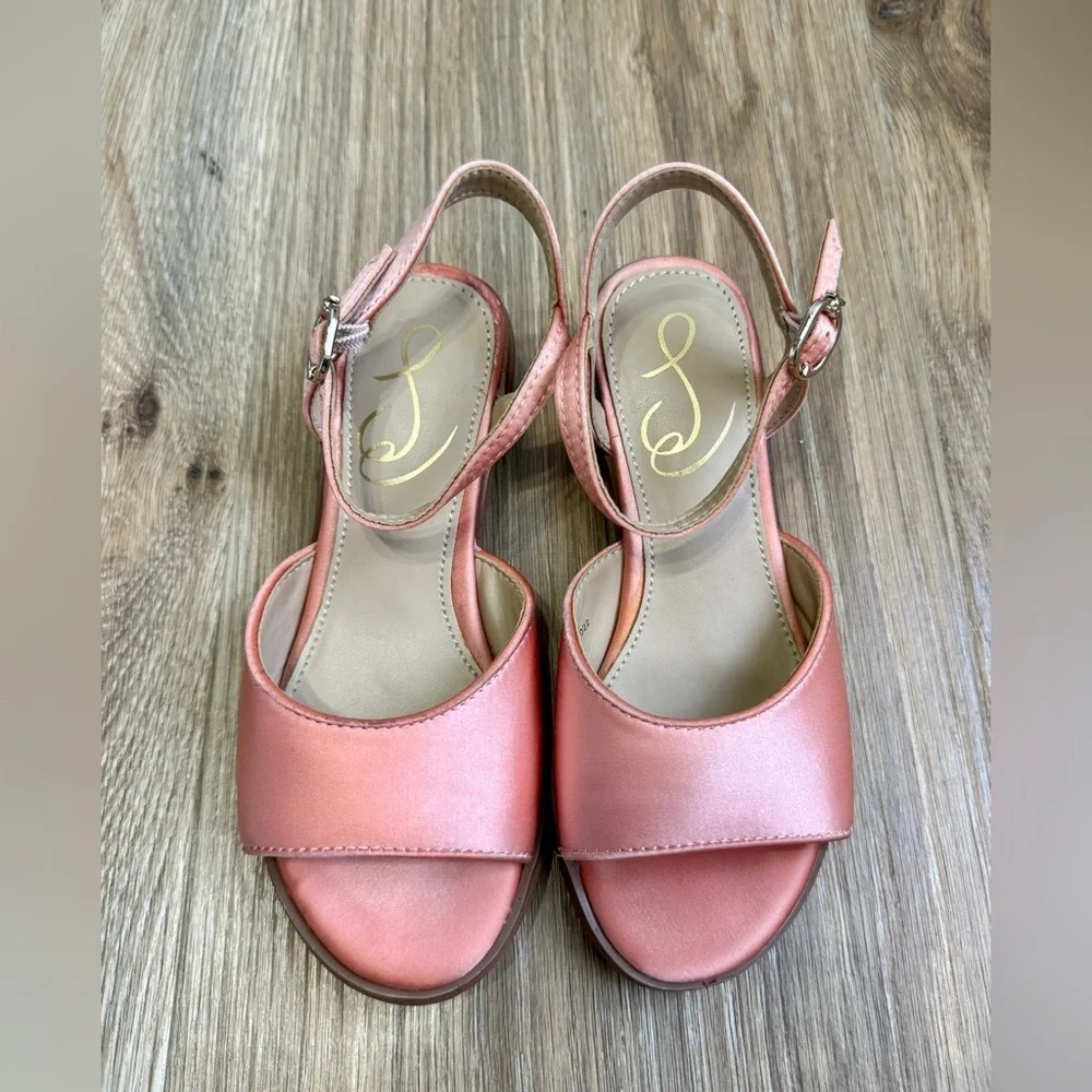Sam Edelman Girls Blush Pink Satin Block Heel Sandals Size 12